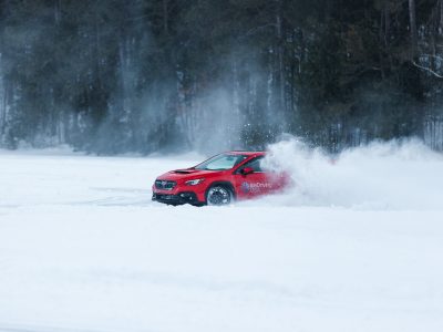 Car drifting with snowy background