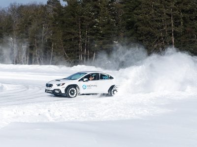 Car drifting on ice driving track